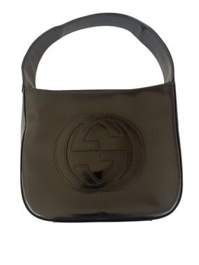 Vintage Gucci Mini Black Patent Leather Interlocking Bag with Embossed GG